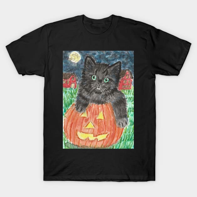 Halloween cat kitten pumpkin T-Shirt by SamsArtworks